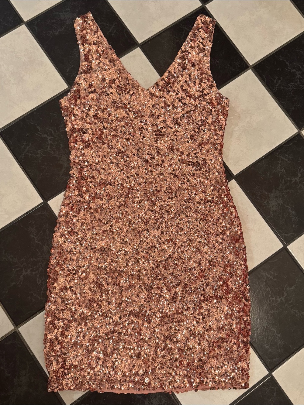 Sequin V Neck Rose Gold Party Dress